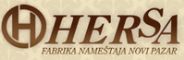 Latinično slovo H u krugu pored koga piše Hersa na krem pozadini